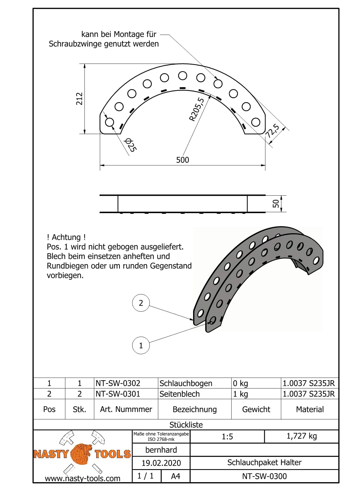 Schlauchpakethalter 50